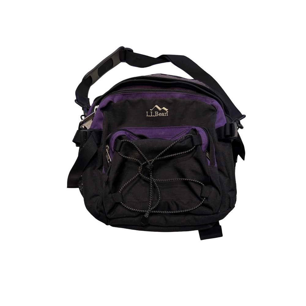LL Bean Vintage Lumbar Pack Black Purple Hiking Waist Bag Fanny Pack Gorpcore